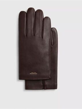 Coach Women’s Dark Brown Leather Touchscreen Gloves- Size L